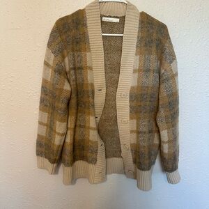 Plaid Beige and Brown Women’s Cardigan Sweater